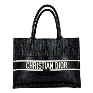 Christian Dior Book Tote Handbag, Medium, Leather, Black/White, Women's, z9648